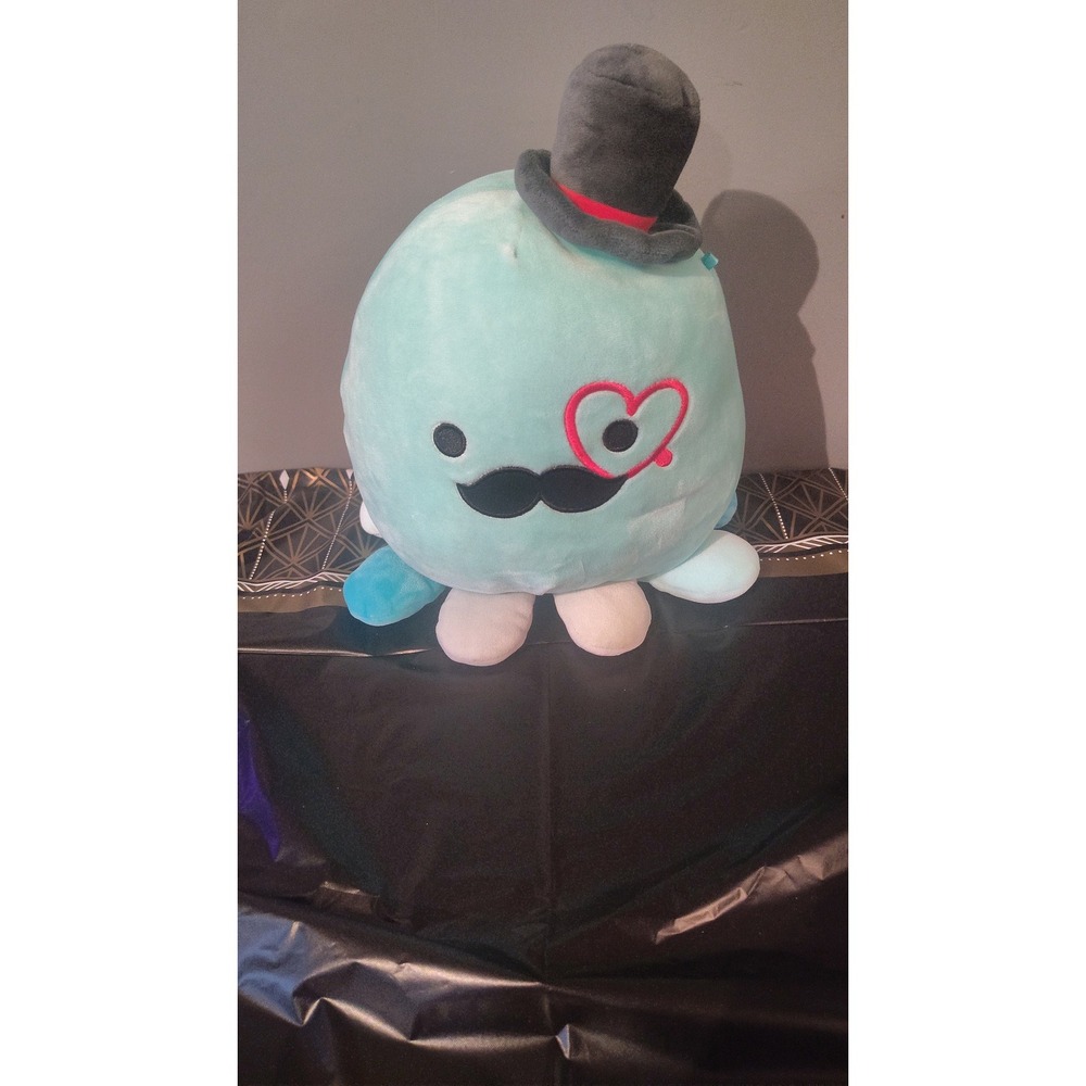 Squishmallows Zobey Octopus Valentine Top Hat Mustache Heart Monocle Teal Plush